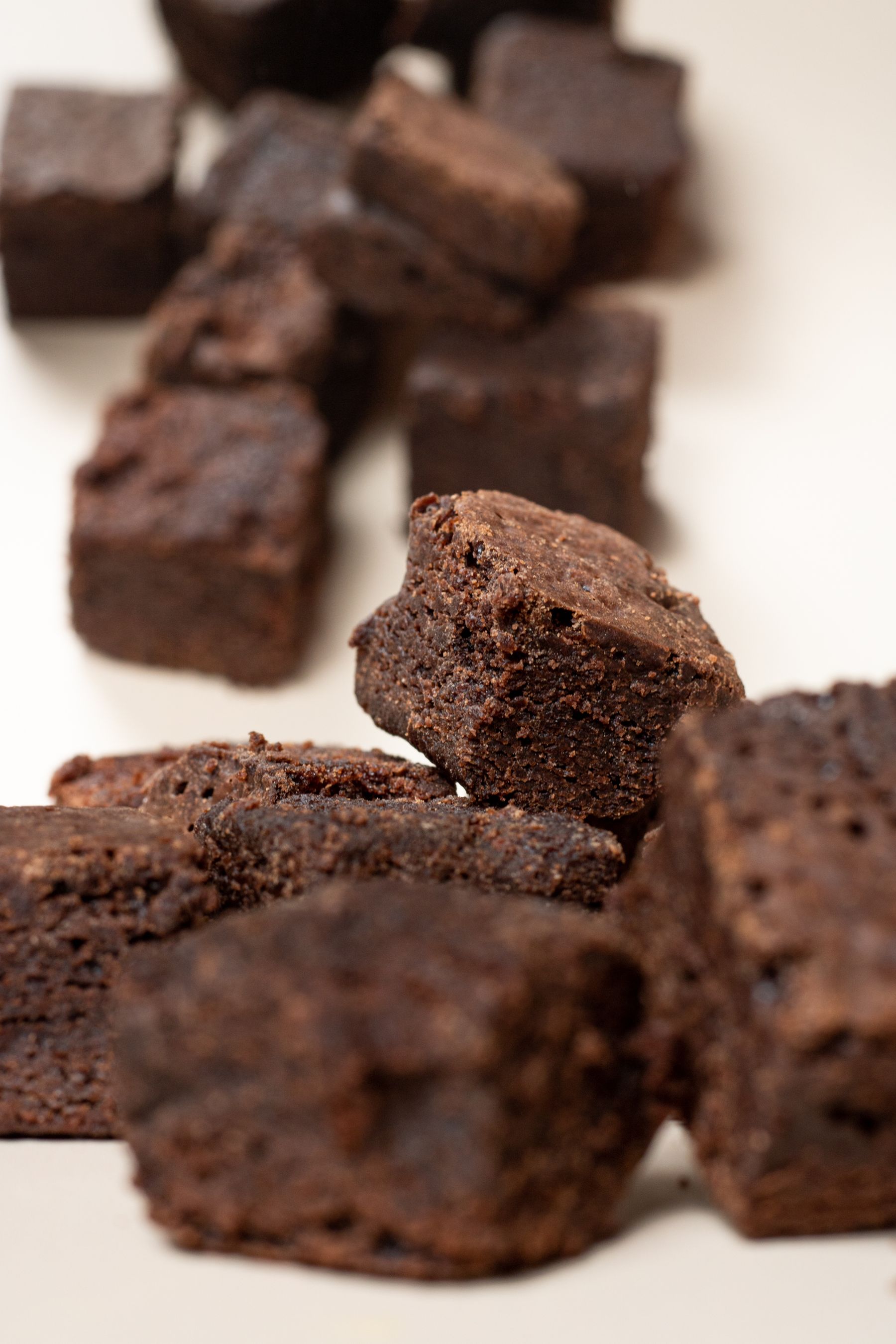 Rich chocolate brownie squares with textured centres